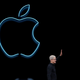 Apple's Tim Cook gives a demonstration.